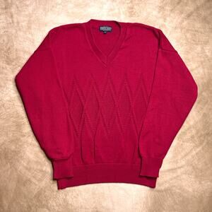 Vintage 90s Lands' End Direct Merchants Red Argyle Diamond Knit Sweater Retro